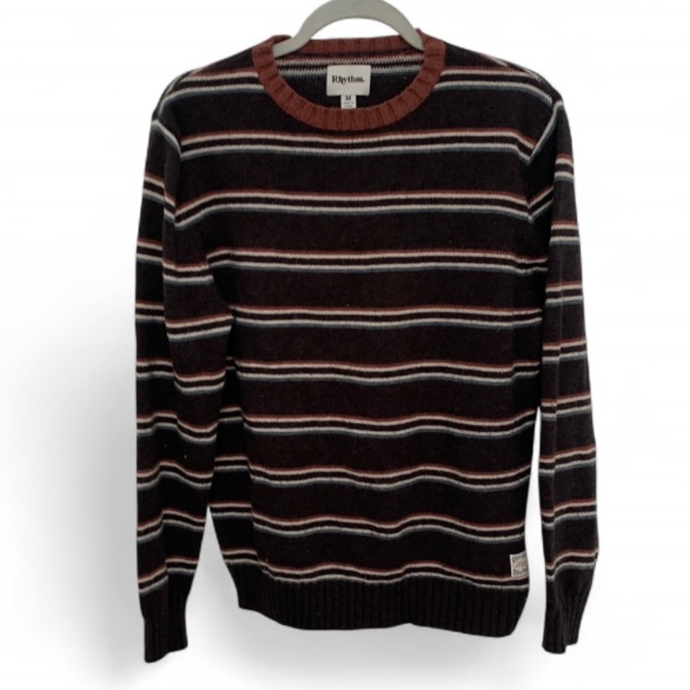 Rhythm. Dark Brown Striped Wool Blend Pullover Sweater